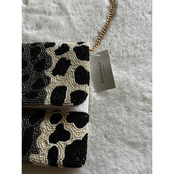NWT  Francesca Women’s Leopard Print Full Front Beaded Clutch Crossbody Purse - Picture 3 of 9